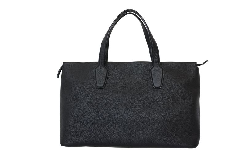 The Row Marcel Tote Bag, Black Grained Calfskin Leather and Silver Hardware, Preowned No Dustbag WA001