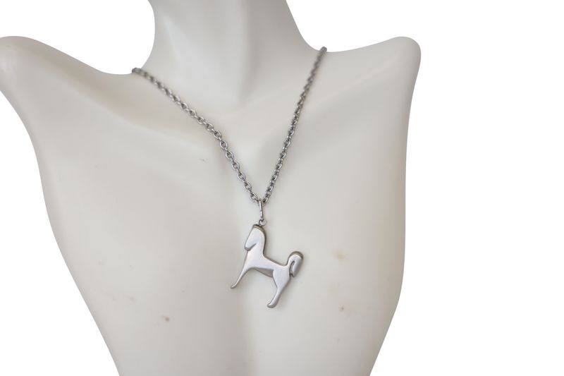 Hermes Panache Horse Pendant Necklace, Palladium Finish, Preowned No Dustbag WA001