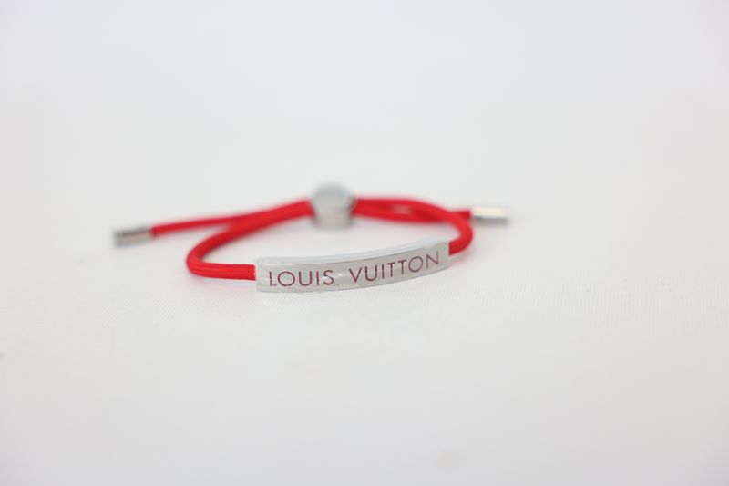 Louis Vuitton LV Space Bracelet, Red Nylon and Silver Hardware, Preowned No Dustbag WA001