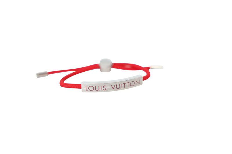Louis Vuitton LV Space Bracelet, Red Nylon and Silver Hardware, Preowned No Dustbag WA001