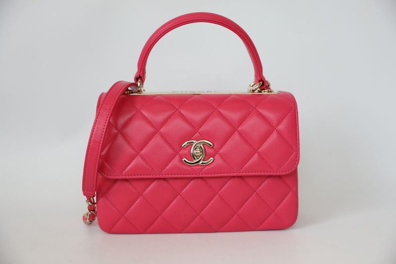 Chanel Trendy CC Top Handle Small Bag, Pink Quilted Lambskin and Gold Hardware, Preowned in Box WA001