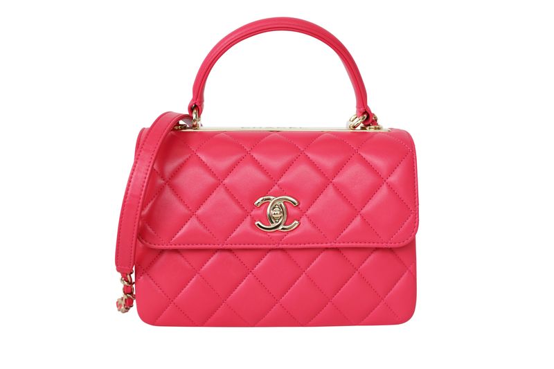 Chanel Trendy CC Top Handle Small Bag, Pink Quilted Lambskin and Gold Hardware, Preowned in Box WA001