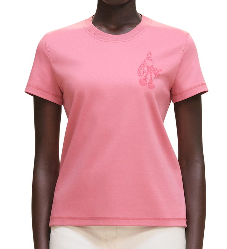Hermes Clothes Droit Cartouche "Palefroi Printed T-shirt, Pink Rose Sorbet Cotton Jersey, Size 36, New in Box WA001