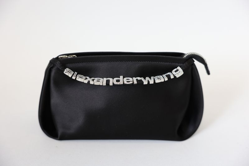 Alexander Wang Marquess Mini Bag, Black Satin and Crystal with Silver Hardware, Preowned No Dustbag WA001