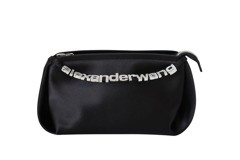 Alexander Wang Marquess Mini Bag, Black Satin and Crystal with Silver Hardware, Preowned No Dustbag WA001