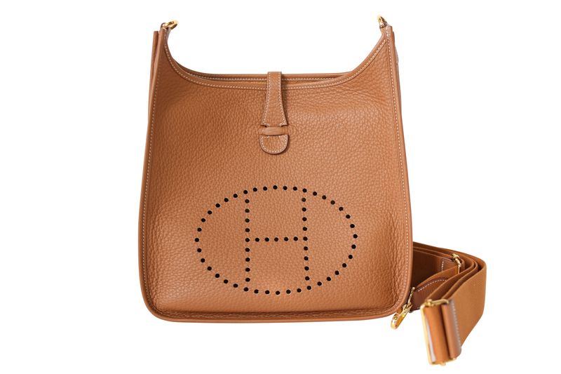 Hermes Evelyne  29 Gen II PM Bag, Gold Tan Brown Clemence Leather and Gold Hardware, K 2025 Stamp, Preowned in Box WA001