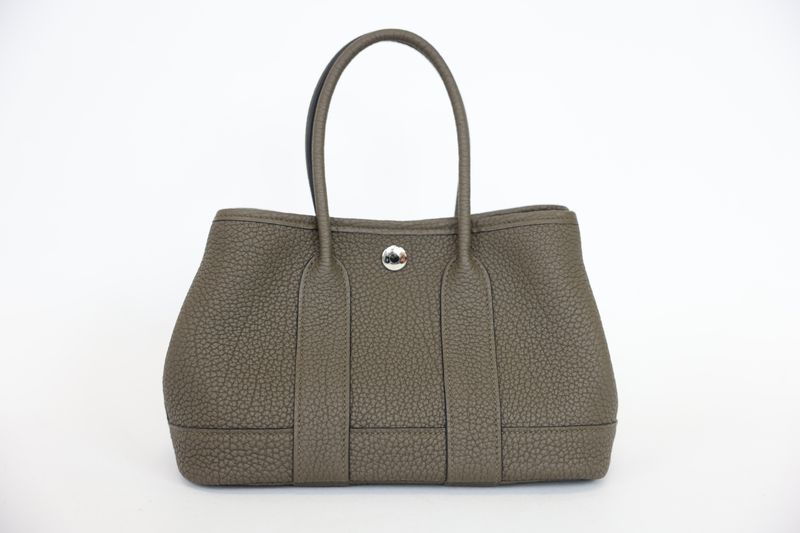 Hermes Garden Party 23 Mini Tote Bag, Green Gray Vert Loden Negonda Calfskin and Palladium Hardware, G 2026 Stamp, New in Box WA001