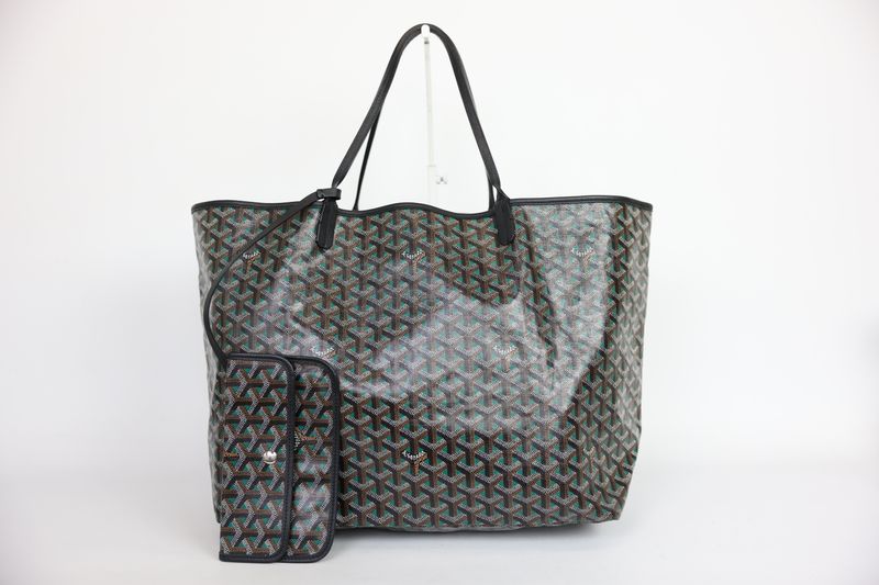 Goyard Saint Louis GM Tote Bag, Black Claire Voie Canvas and Leather Trim, Preowned in Dustbag WA001