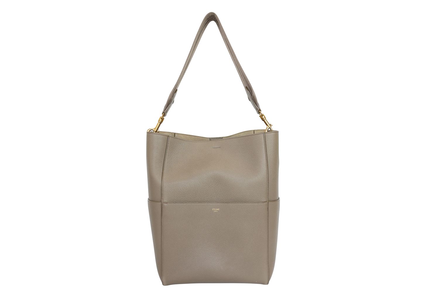 Celine Sangle Seau Large Bucket Bag, Beige Grained Calfskin and Gold Hardware, Preowned No Dustbag WA001