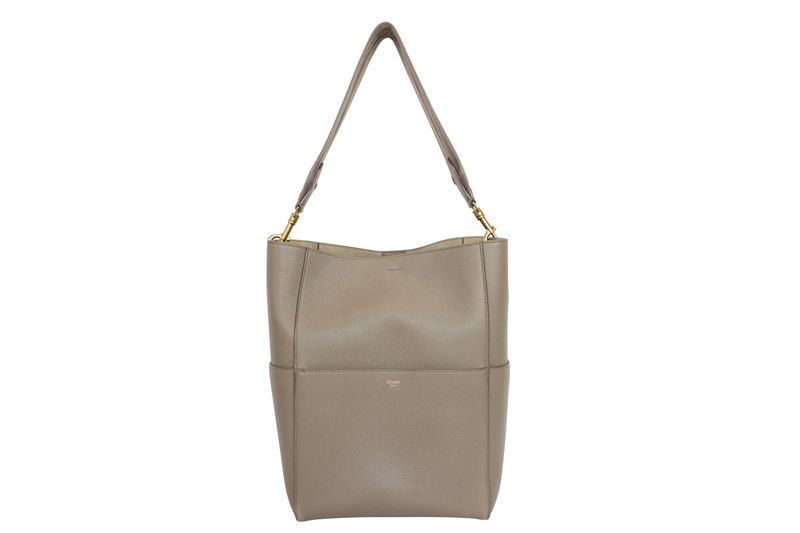 Celine Sangle Seau Large Bucket Bag, Beige Grained Calfskin and Gold Hardware, Preowned No Dustbag WA001