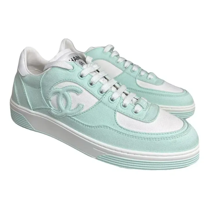 Chanel Sneakers Size 38, Light Turquoise, New in Box KJRB001