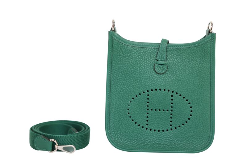 Hermes Evelyne 16 Amazone TPM Bag, Green Vert Moyen Taurillon Clemence Leather and Palladium Hardware, K 2025 Stamp, New in Box WA001