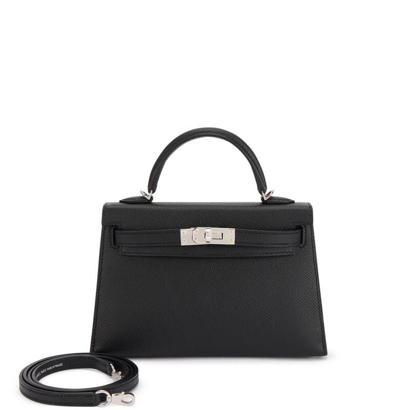 Hermès Mini Kelly, Black, Palladium Hardware, New in Box KJRB008