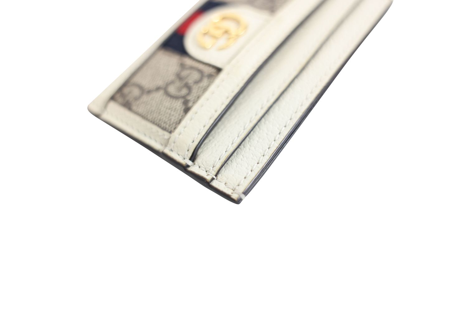 Gucci Ophidia Card Holder Case, GG Supreme Canvas and White