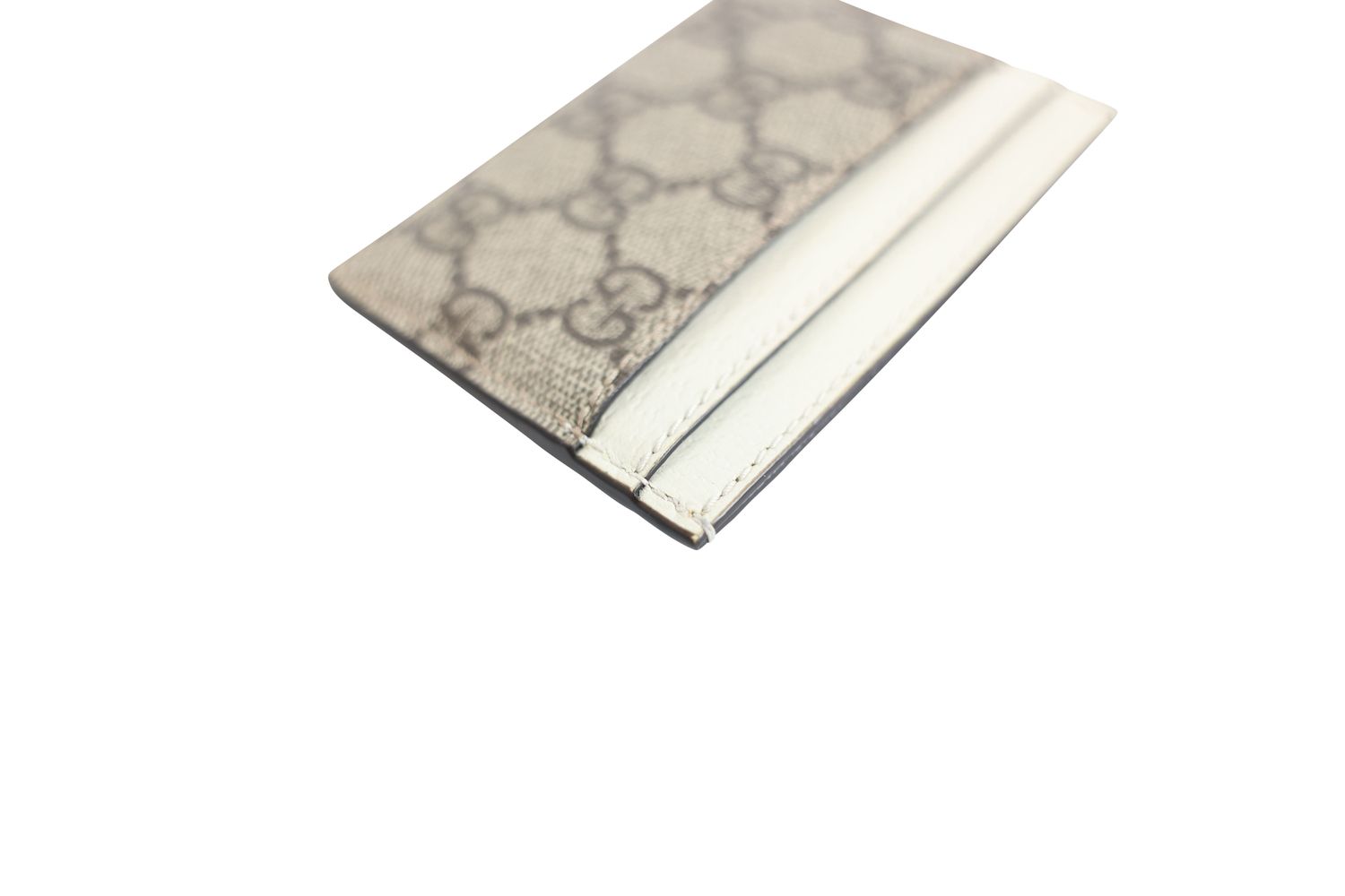 Gucci Ophidia Card Holder Case, GG Supreme Canvas and White