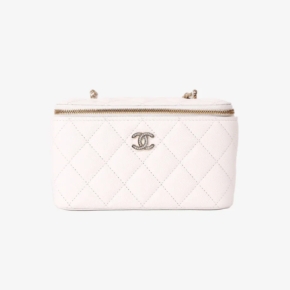 Chanel Vanity Case with Chain Bag in White Caviar Leather with Gold Hardware, Brand New, Dustbag, Certificate LND001