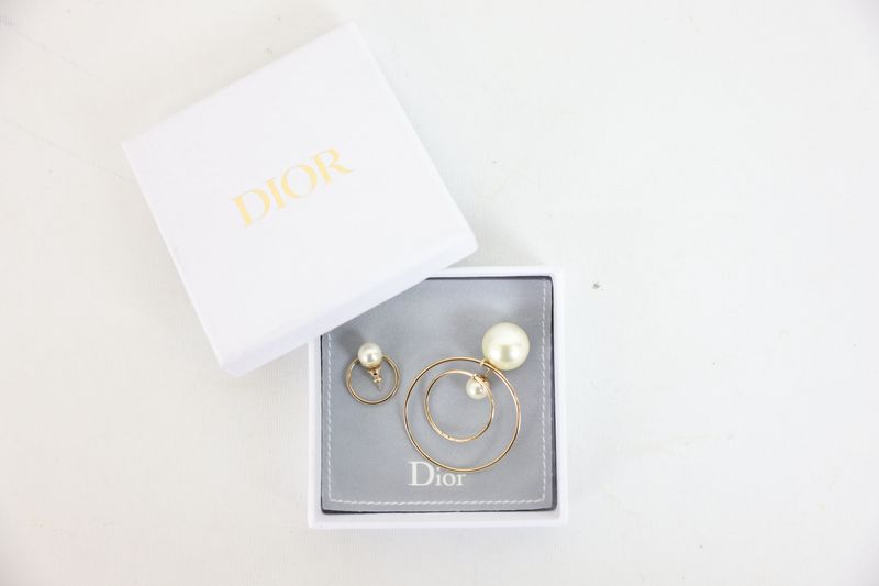 Christian Dior Tribales Hoop Earrings, Gold Finish and Resin Pearl, Preowned in Box WA001