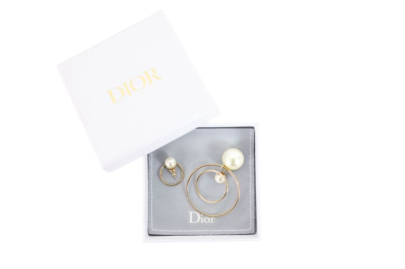 Christian Dior Tribales Hoop Earrings, Gold Finish and Resin Pearl, Preowned in Box WA001