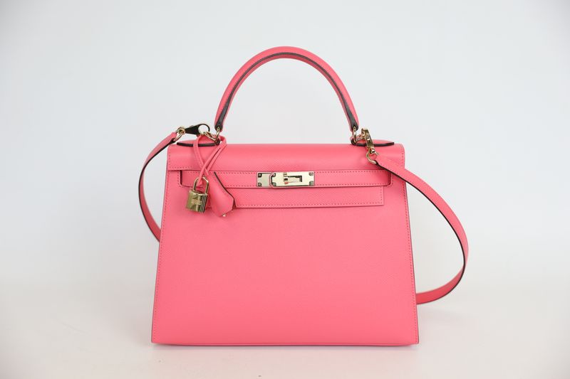 Hermes Kelly 28 Sellier Handbag, Lipstick Pink Epsom Leather and Gold Hardware, A 2017 Stamp, Preowned in Box WA001