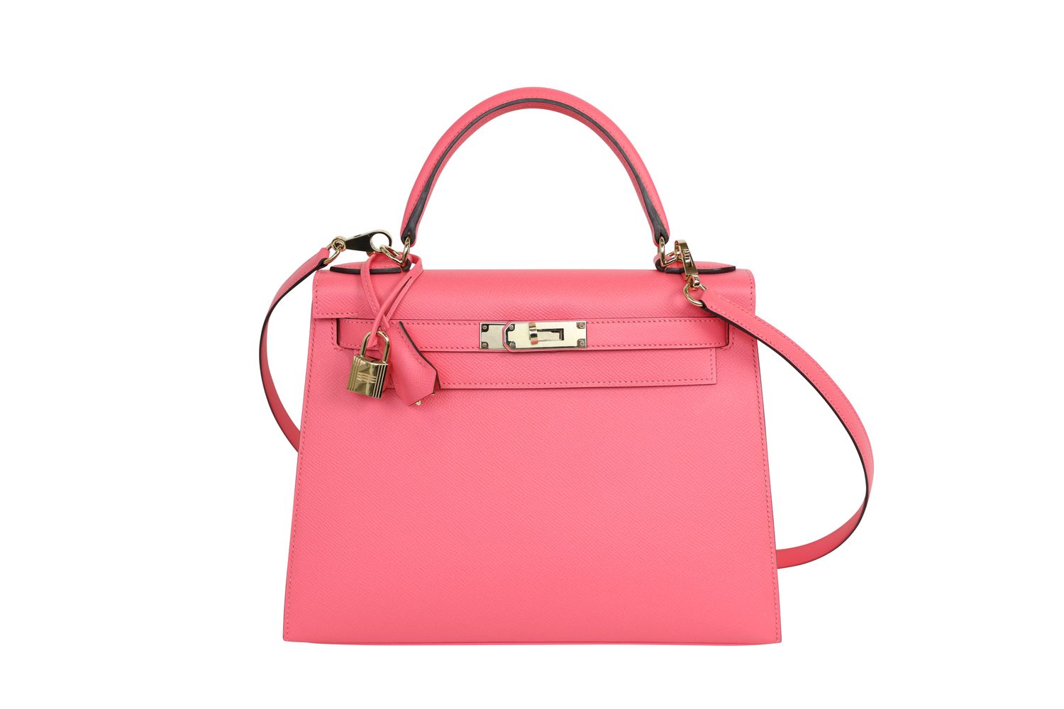 Hermes Kelly 28 Sellier Handbag, Special Order Lipstick Pink Epsom Leather and Gold Hardware, A 2017 Stamp, Preowned in Box WA001