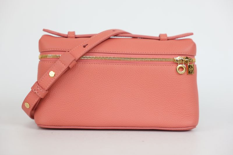 Loro Piana Extra Pocket L19 Bag, Coral Pink Grained Calfskin and Gold Hardware, Preowned in Dustbag WA001
