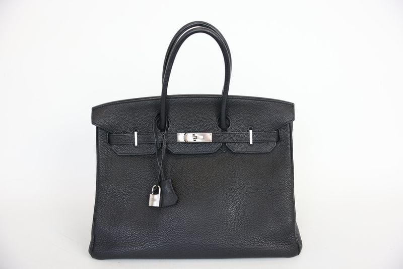 Hermes Birkin 35 Handbag, Black Togo Leather with Palladium Hardware, L in Square 2008 Stamp, Preowned in Dustbag WA001