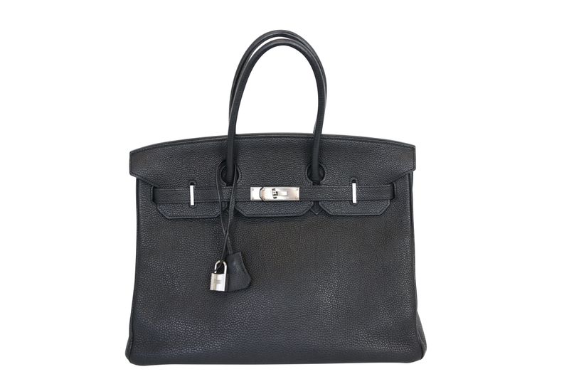Hermes Birkin 35 Handbag, Black Togo Leather with Palladium Hardware, L in Square 2008 Stamp, Preowned in Dustbag WA001