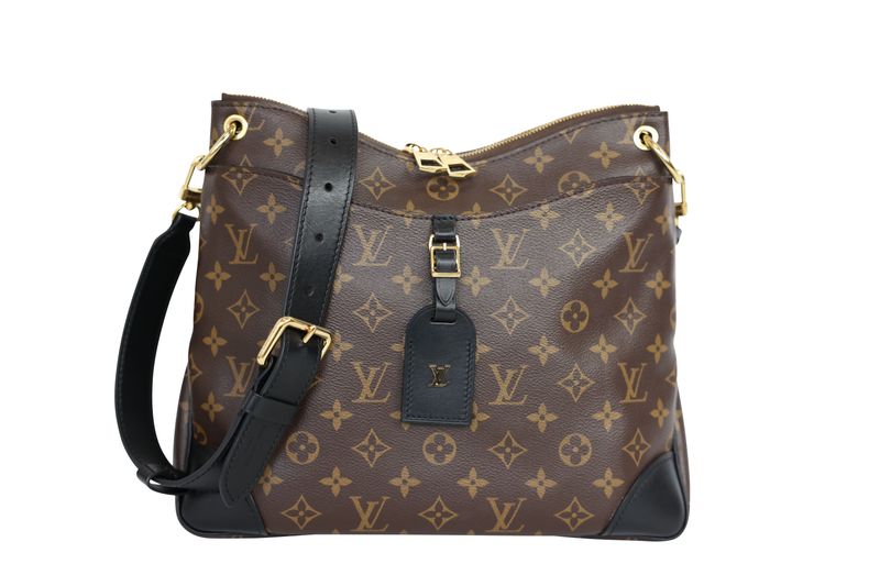 Louis Vuitton Odeon NM MM Bag, Brown Monogram Canvas with Black Leather and Gold Hardware, Preowned No Dustbag WA001
