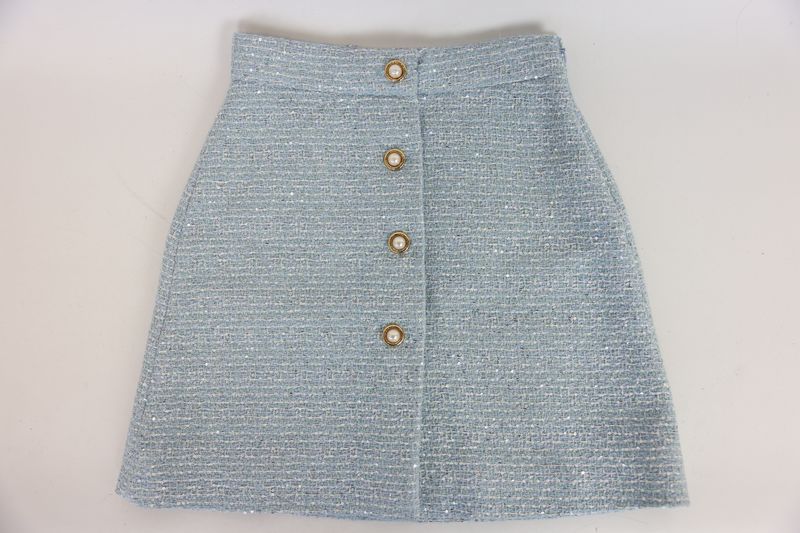 Miu Miu Clothes Short Pencil Skirt, Light Blue Sequined Tweed, Size 36, New No Dustbag WA001