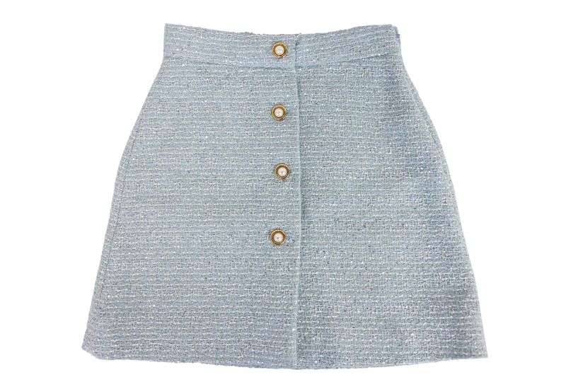 Miu Miu Clothes Short Pencil Skirt, Light Blue Sequined Tweed, Size 36, New No Dustbag WA001