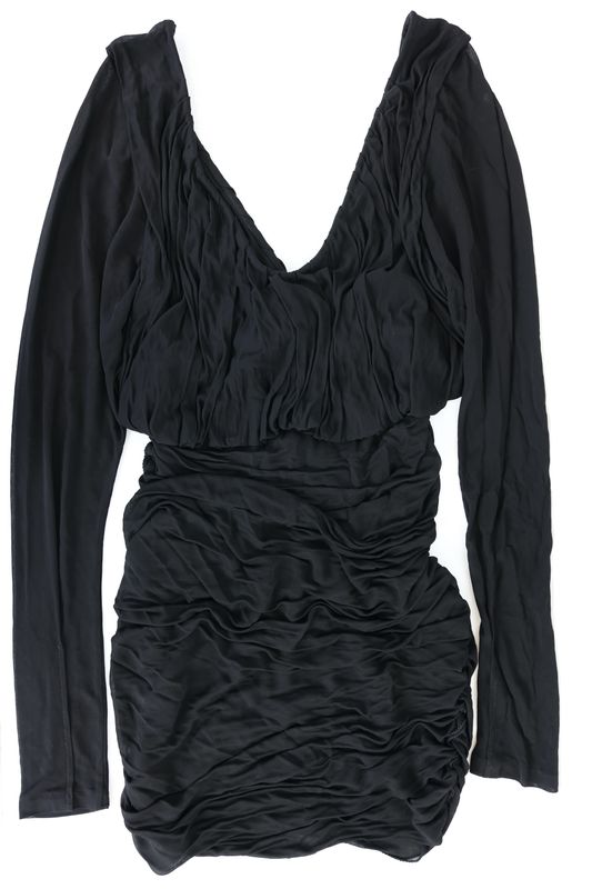 Saint Laurent Clothes Draped V Neck Short Dress, Black Jersey, Size 36, New No Dustbag WA001