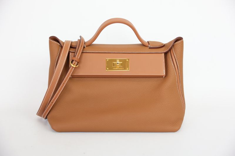 Hermes 24/24 29 Handbag, Brown Togo and Swift Leather with Gold Hardware, Y 2020 Stamp, Preowned in Box WA001
