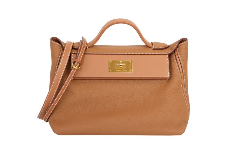 Hermes 24/24 29 Handbag, Brown Togo and Swift Leather with Gold Hardware, Y 2020 Stamp, Preowned in Box WA001