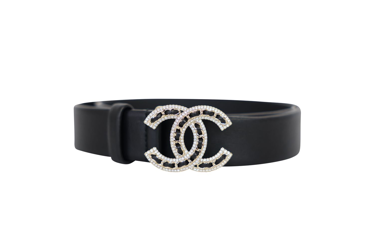 Chanel CC 21K Belt, Black Leather and Gold Hardware, Preowned in Dustbag WA001
