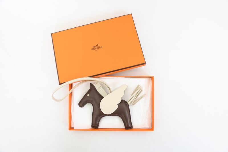 Hermes Rodeo Pegase MM Bag Charm, Brown and White Milo Lambskin and Swift Calfskin, New in Box WA001