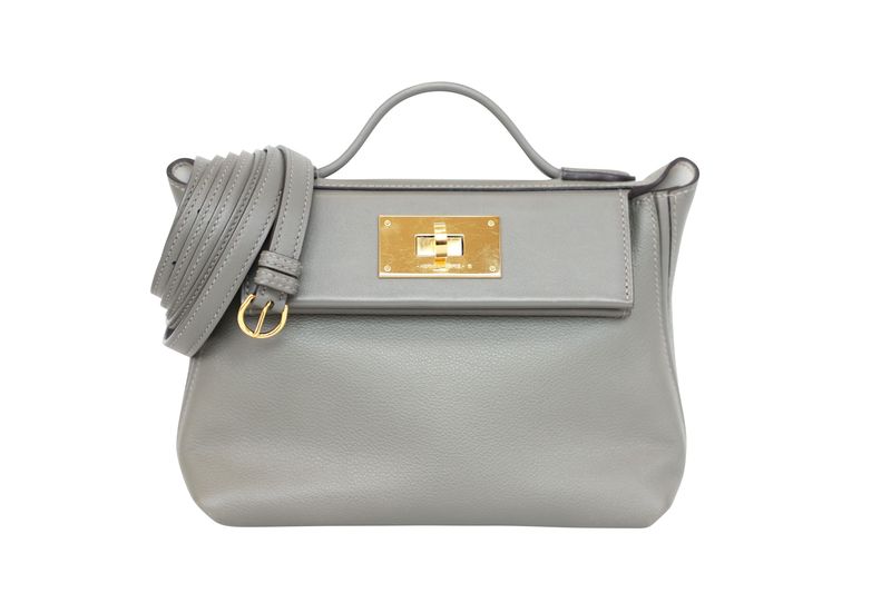 Hermes 24/24 21 Mini Bag, Gray Gris Meyer Leather and Gold Hardware, B 2023 Stamp, Preowned in Box WA001