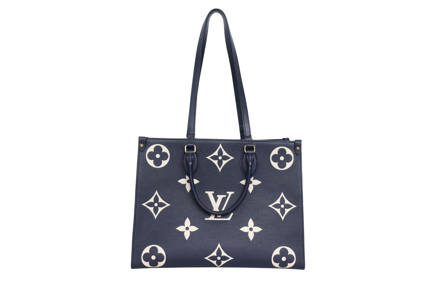 Louis Vuitton OnTheGo MM Bag, Blue White Bi-color Empreinte Leather and Gold Hardware, Preowned in Dustbag WA001