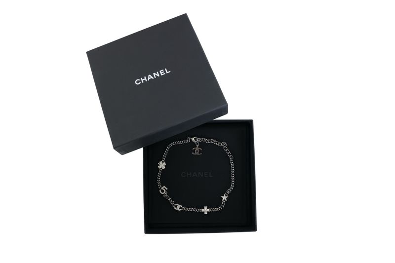 Chanel Lucky Charms Choker Necklace, Ruthenium Hardware with Crystal, Preowned in Box WA001 Chanel Lucky Charms Choker Necklace, Ruthenium Hardware with Crystal, Preowned in Box WA001