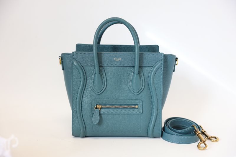 Celine Nano Luggage Bag, Prussian Blue Drummed Calfskin and Gold Hardware, Preowned no Dustbag WA001 Celine Nano Luggage Bag, Prussian Blue Drummed Calfskin and Gold Hardware, Preowned no Dustbag WA001