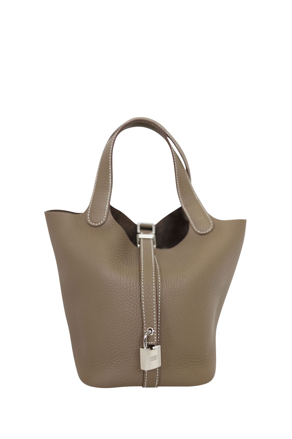 Hermes Picotin 18 Lock PM Bag, Beige Etoupe Clemence Leather and Palladium Hardware, K 2025 Stamp, Preowned in Box WA001