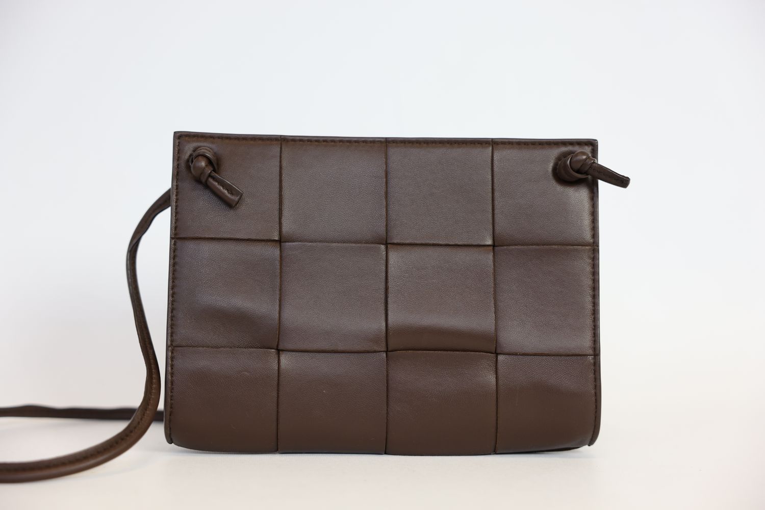 Bottega Veneta Cassette Mini Bag, Brown Intreccio Leather, Preowned in Dustbag WA001
