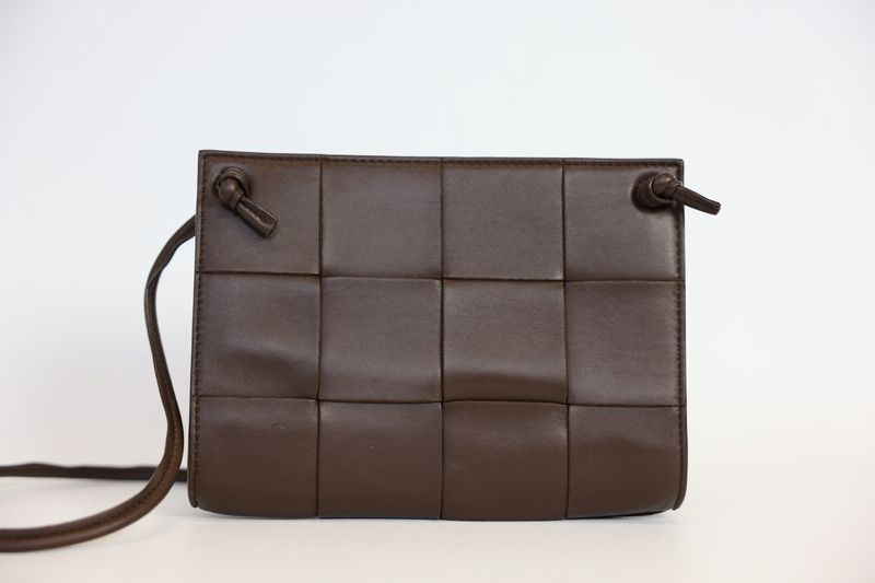 Bottega Veneta Cassette Mini Bag, Brown Intreccio Leather, Preowned in Dustbag WA001
