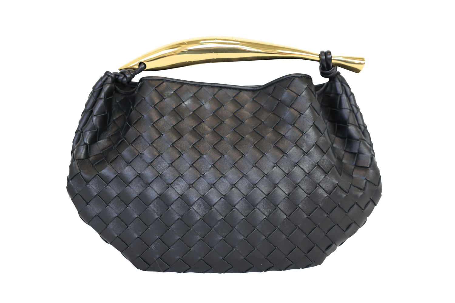 Bottega Veneta Sardine Medium Bag, Black Intrecciato Leather and Gold Hardware, Preowned in Dustbag WA001