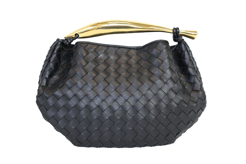 Bottega Veneta Sardine Medium Bag, Black Intrecciato Leather and Gold Hardware, Preowned in Dustbag WA001 Bottega Veneta Sardine Medium Bag, Black Intrecciato Leather and Gold Hardware, Preowned in Dustbag WA001