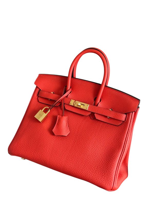 Hermes Birkin 25, Orange Poppy Togo Leather, Gold Hardware, Preowned In Dustbag KJRB088