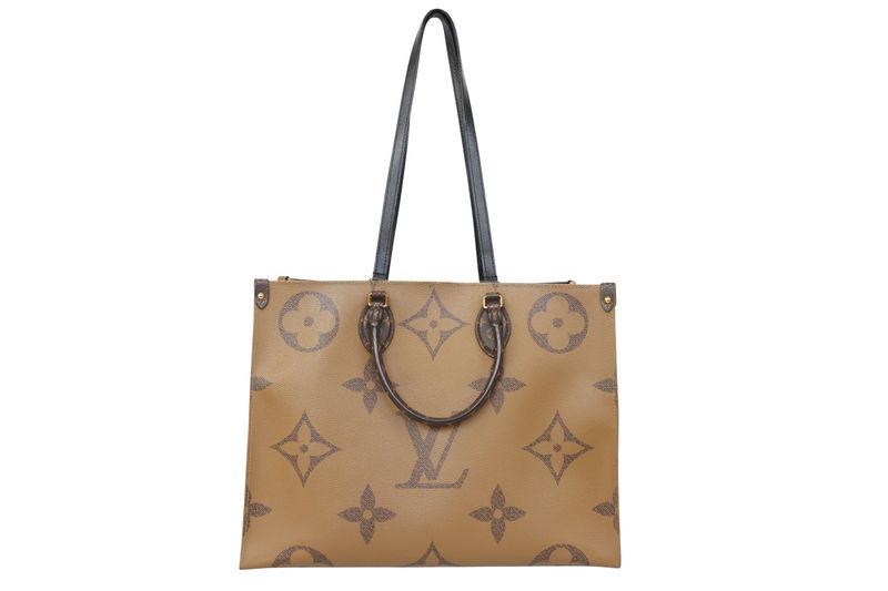 Louis Vuitton OnTheGo GM Tote Bag, Brown Monogram Giant and Reverse Monogram Canvas with Gold Hardware, Preowned in Dustbag WA001