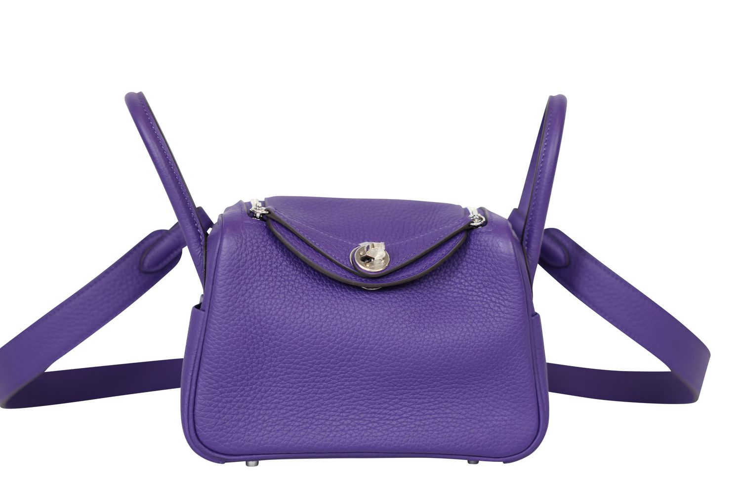 Hermes Lindy Mini Bag, Purple Clemence Leather and Palladium Hardware, G 2026 Stamp, Preowned in Box WA001