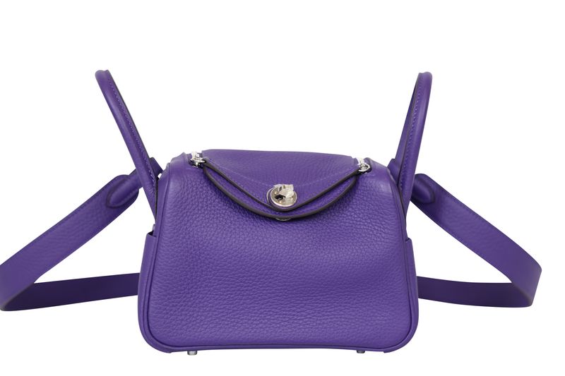 Hermes Lindy Mini Bag, Purple Clemence Leather and Palladium Hardware, G 2026 Stamp, Preowned in Box WA001
