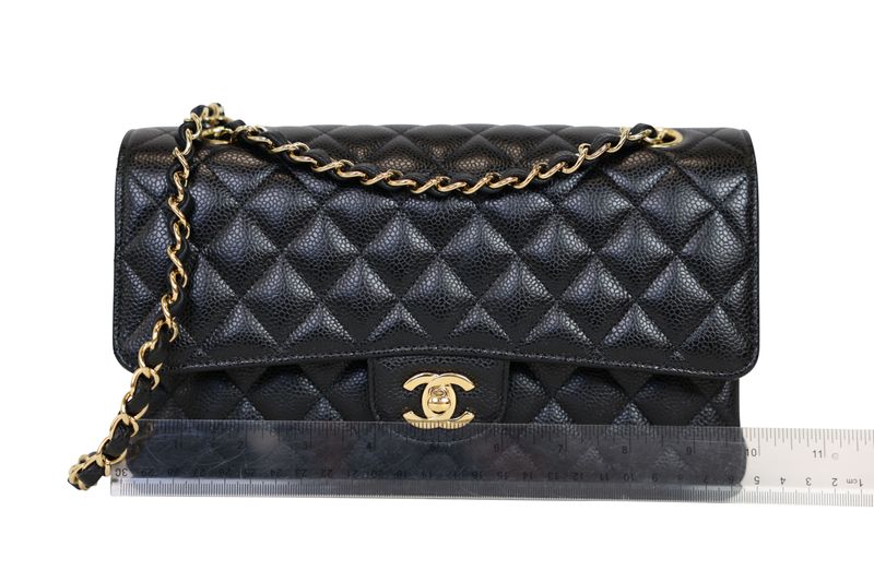 Chanel Classic Medium Handbag, Black Quilted Caviar and Gold Hardware, Preowned in Box WA001