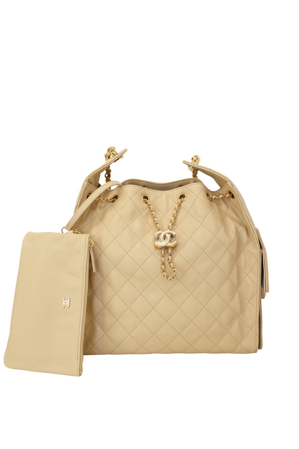 Chanel 25 Medium Shoulder Bag, Beige Quilted Caviar Leather and Gold Hardware, Preowned in Box WA001